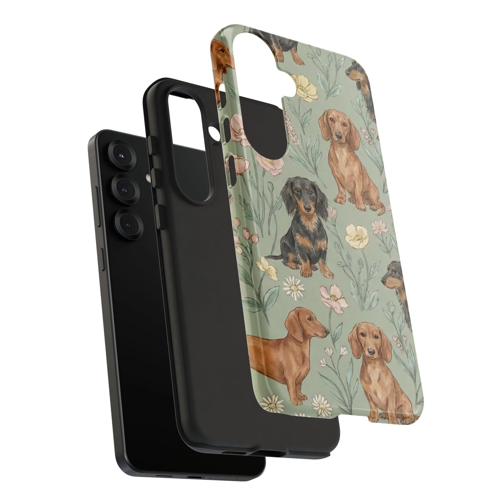 Dachshund Samsung Galaxy Case | Watercolor Floral Wiener Dog Pattern | Dual-Layer Tough Protection | Gift for Dog Mom