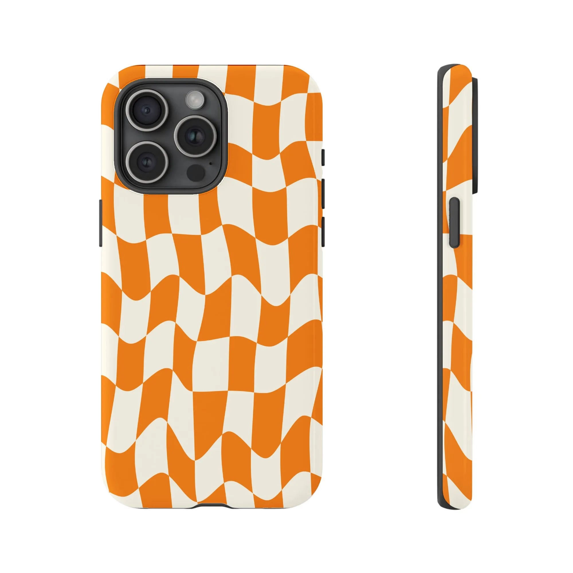 Wavy Checkerboard iPhone Case | Retro Orange & Cream Check Print | Premium Dual-Layer Protection | Aesthetic Y2K Gift for Her