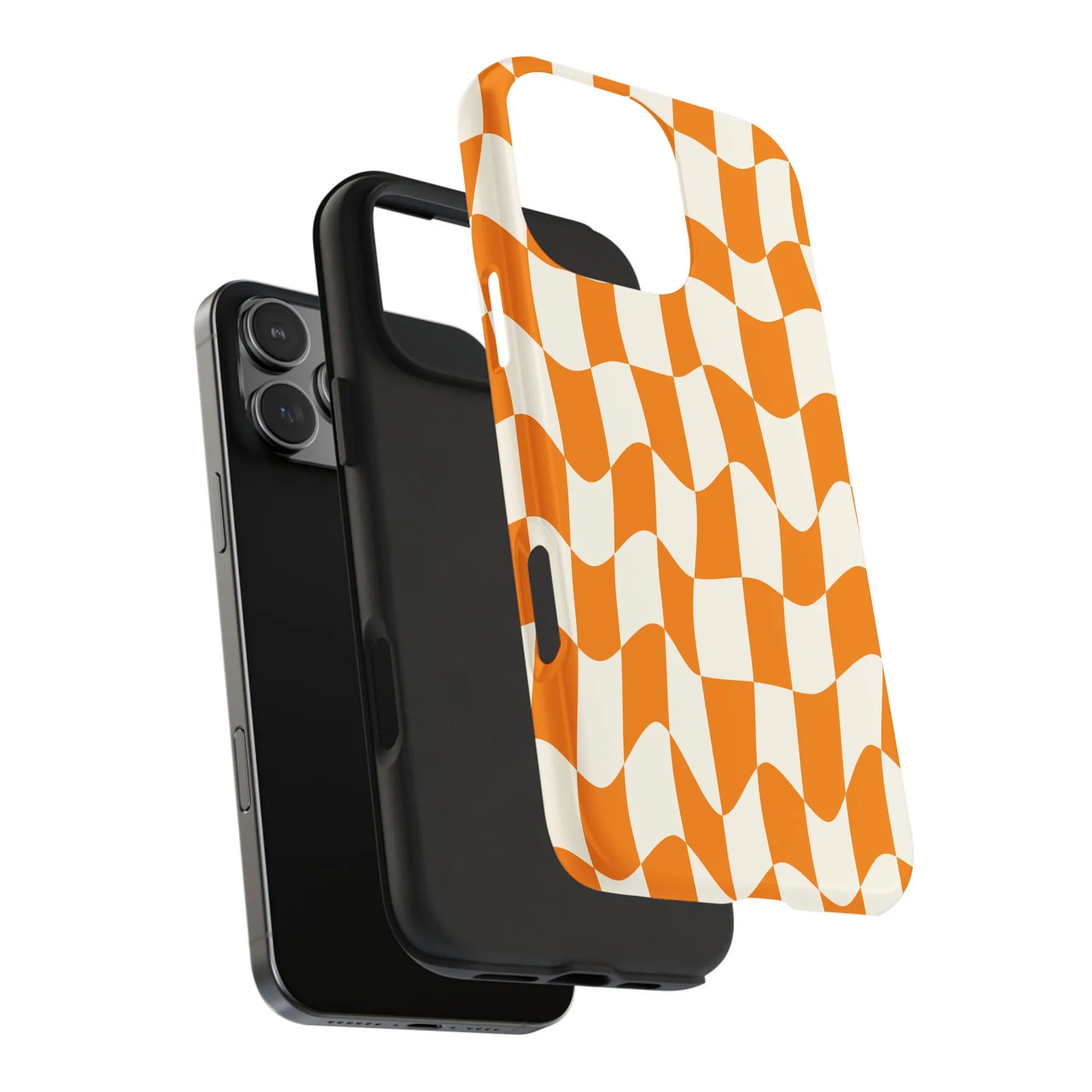Wavy Checkerboard iPhone Case | Retro Orange & Cream Check Print | Premium Dual-Layer Protection | Aesthetic Y2K Gift for Her