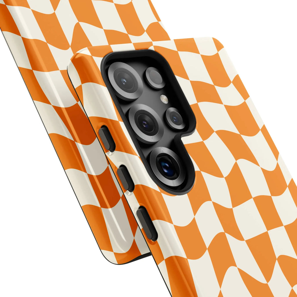 Wavy Checkerboard iPhone Case | Retro Orange & Cream Check Print | Premium Dual-Layer Protection | Aesthetic Y2K Gift for Her