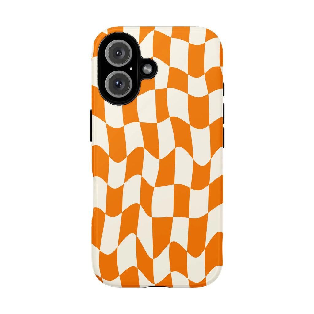 Wavy Checkerboard iPhone Case | Retro Orange & Cream Check Print | Premium Dual-Layer Protection | Aesthetic Y2K Gift for Her