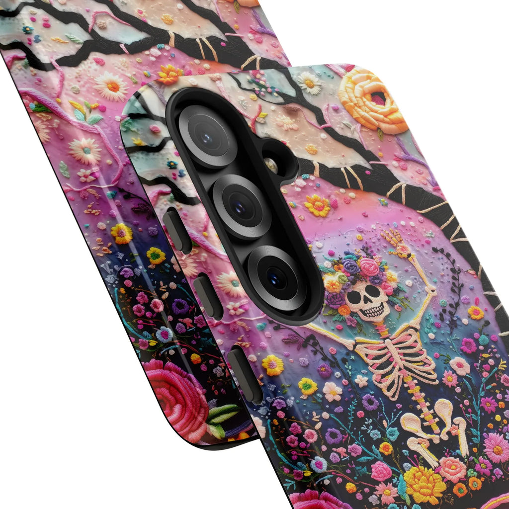 Floral Skull Samsung Case | Vibrant Botanical Skeleton Print | Dual-Layer Tough Protection | Unique Aesthetic Gift for Women