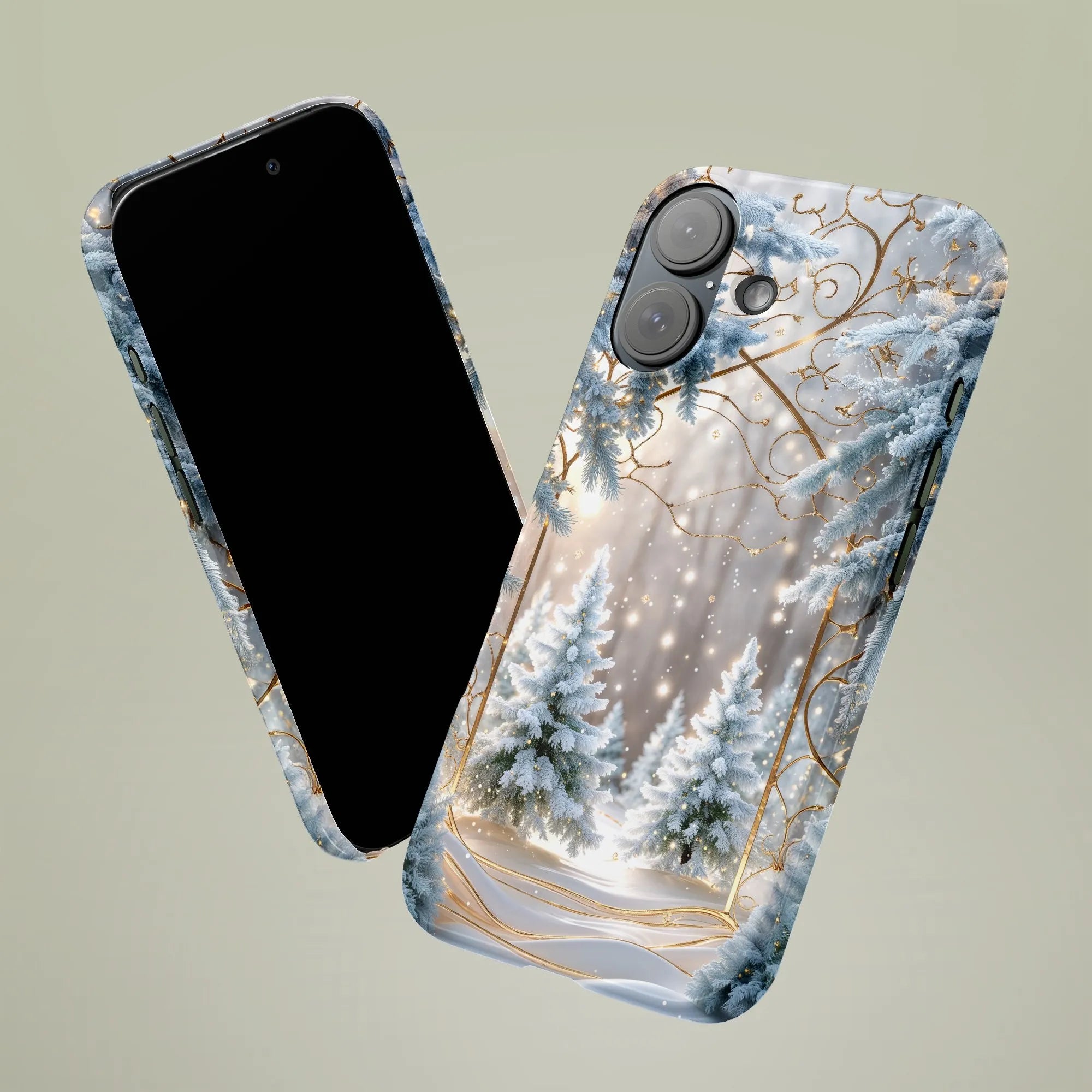 Winter Wonderland iPhone Case | Magical Snowy Forest with Gold Swirl | Dual-Layer Tough Cover | Premium Christmas & Holiday G