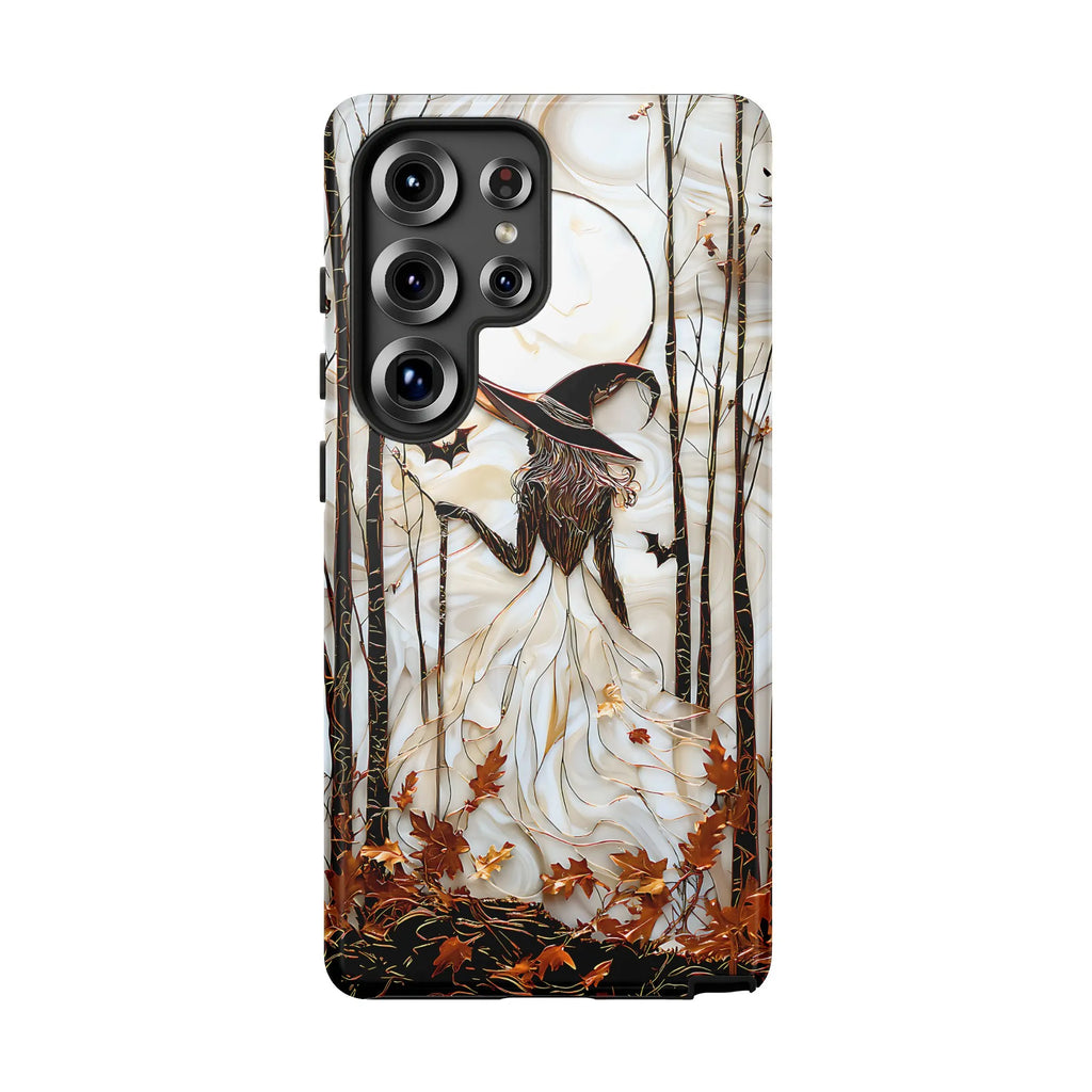 Witch Phone Case for iPhone | Autumn Forest Stained Glass Art | Premium Dual-Layer Protective Cover | Gothic Halloween Gift