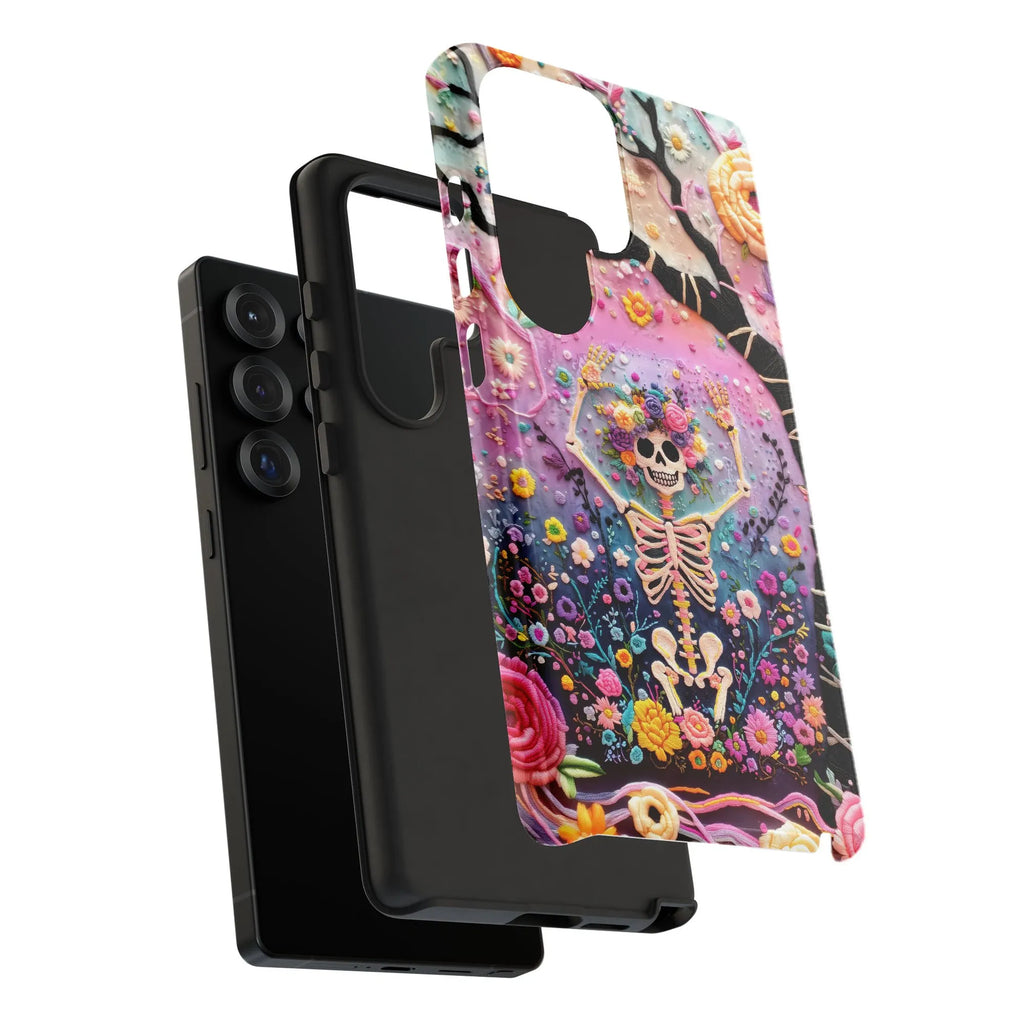 Floral Skull Samsung Case | Vibrant Botanical Skeleton Print | Dual-Layer Tough Protection | Unique Aesthetic Gift for Women