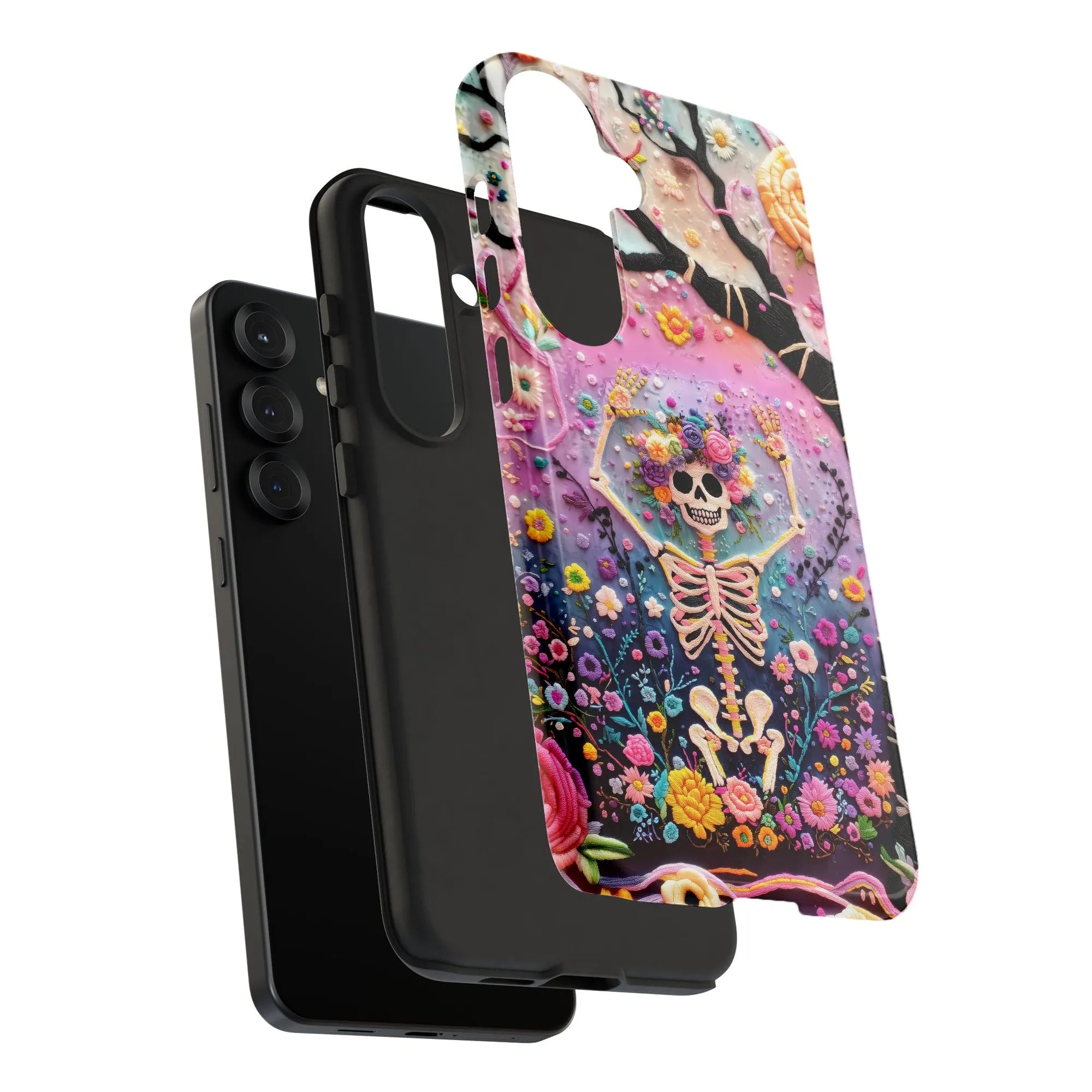 Floral Skull Samsung Case | Vibrant Botanical Skeleton Print | Dual-Layer Tough Protection | Unique Aesthetic Gift for Women