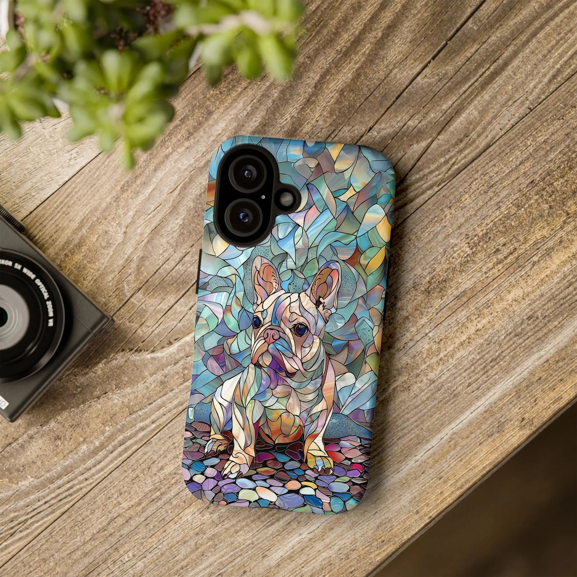 French Bulldog iPhone Case | Stained Glass Art Frenchie Design | Premium Dual Layer Protective Cover | Gift for Dog Lover