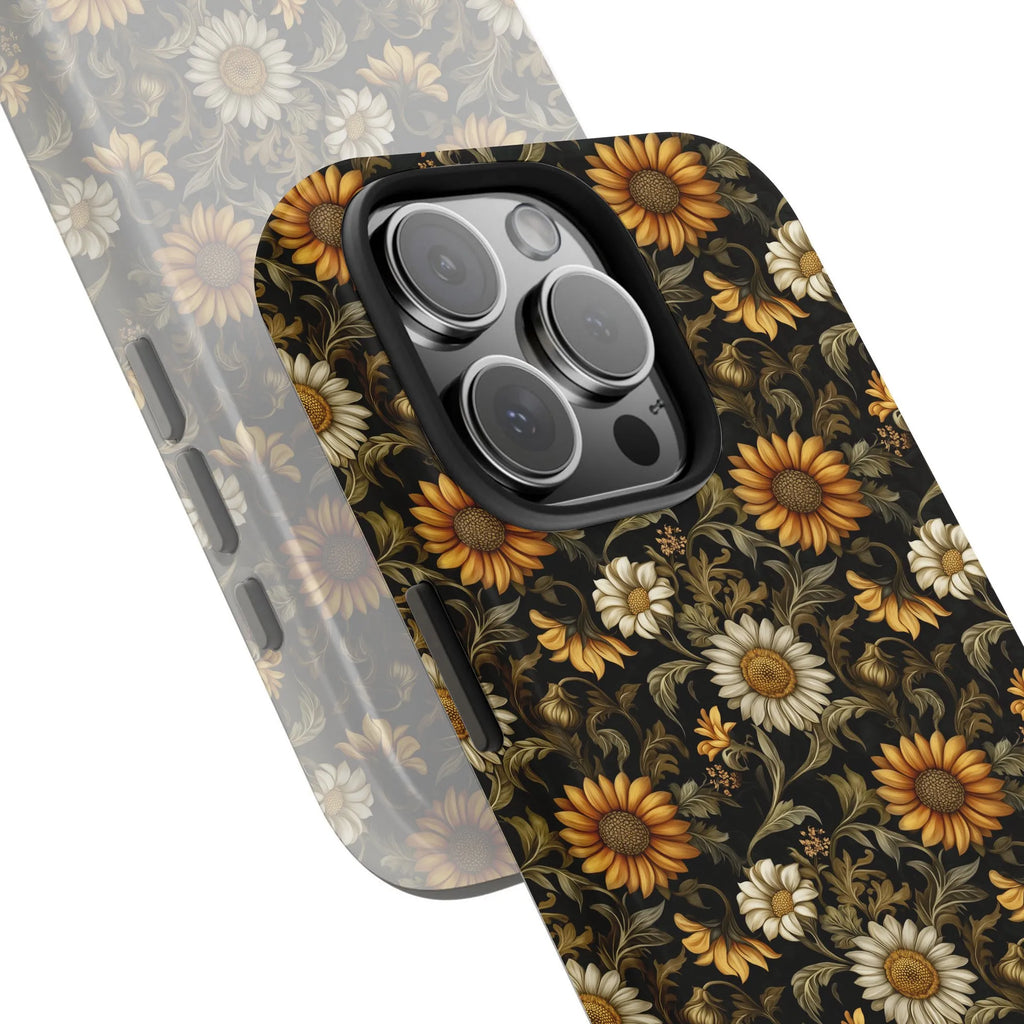 Vintage Floral iPhone Case | Sunflower & Daisy Botanical Print | Dual-Layer Shockproof Cover | Premium Aesthetic Gift for Her