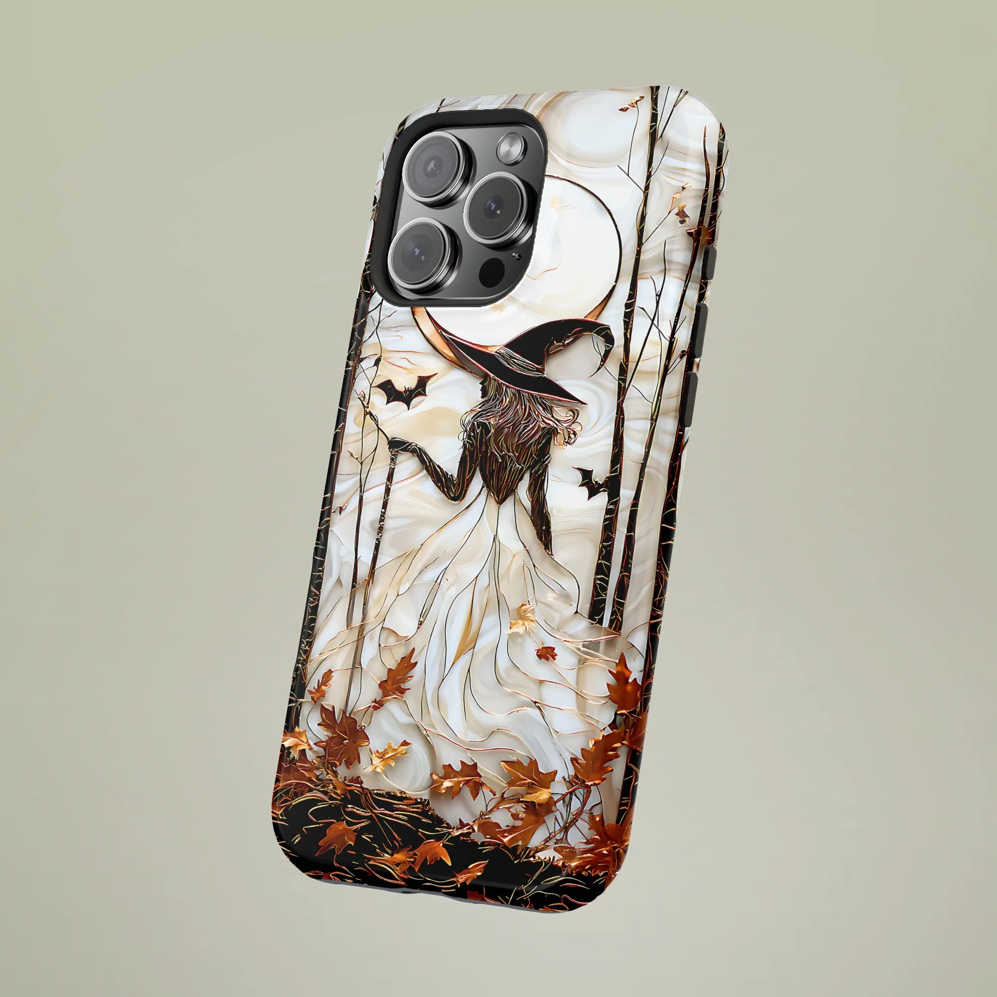 Witch Phone Case for iPhone | Autumn Forest Stained Glass Art | Premium Dual-Layer Protective Cover | Gothic Halloween Gift