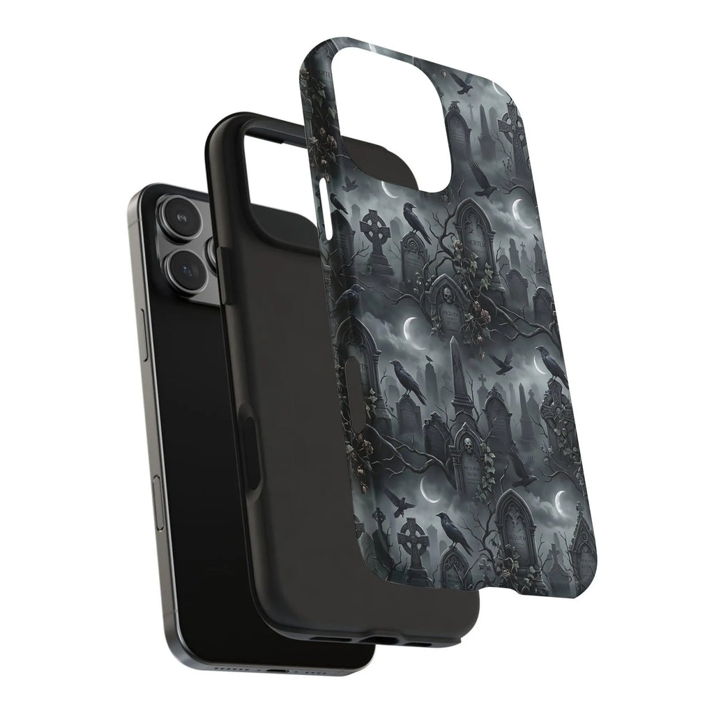 Gothic Graveyard iPhone Case | Dark Academia Raven & Cemetery Art | Dual-Layer Shockproof Cover | Premium Gift for Goth Fans