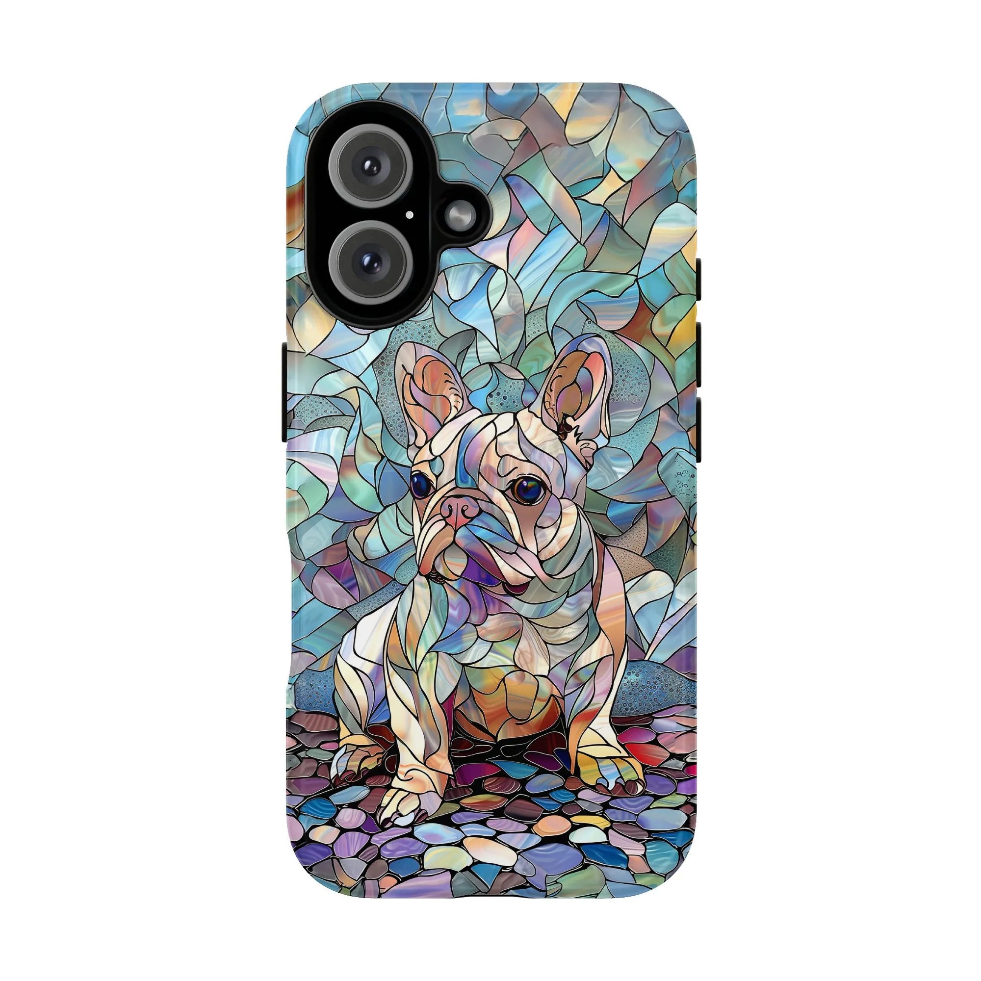 French Bulldog iPhone Case | Stained Glass Art Frenchie Design | Premium Dual Layer Protective Cover | Gift for Dog Lover